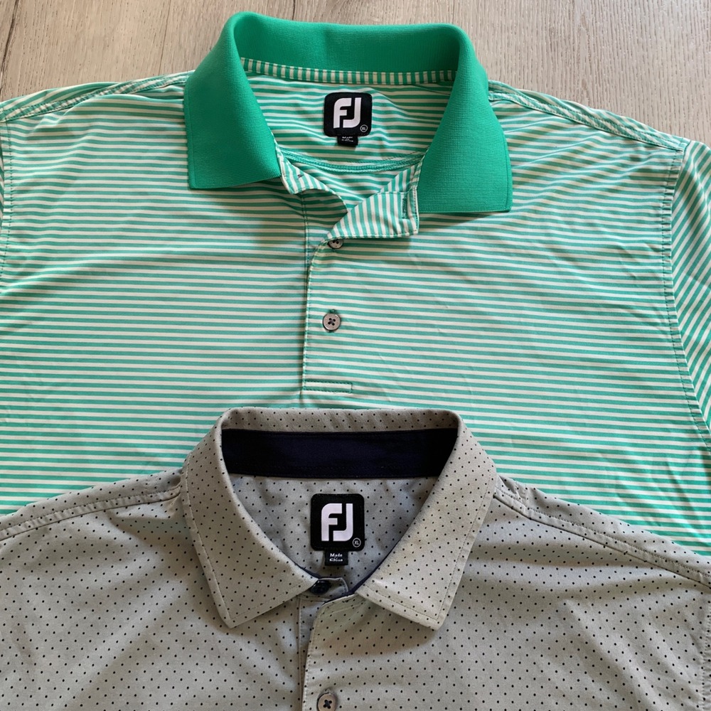 FootJoy Mens XL Golf Polo Shirt Bundle Green Stripe Grey Dot Performance Lot 2